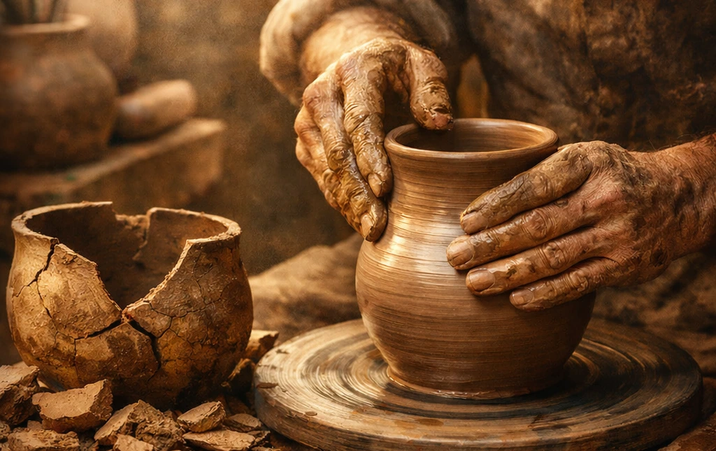 Manos de alfarero y contrastes de arcilla